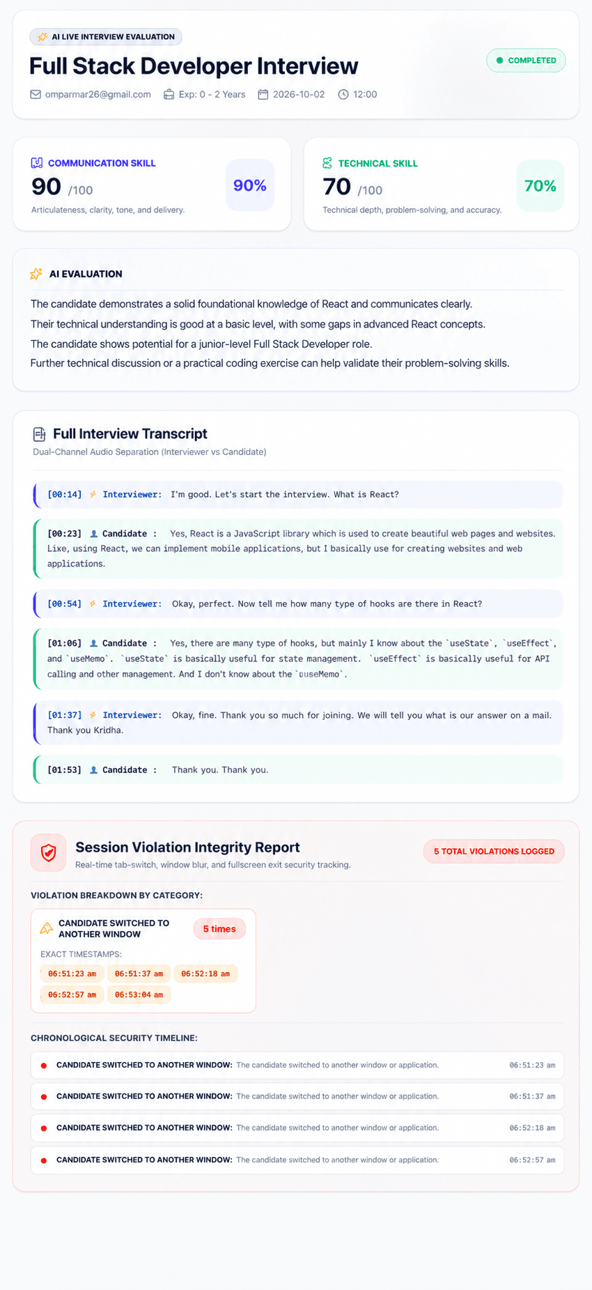 Exelara AI Evaluation and Interview Report